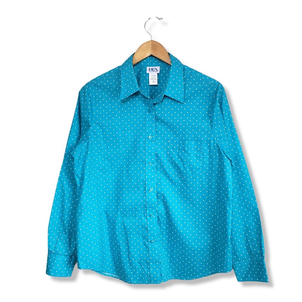 Vintage BFA Classic Blue and White Polkadot Button-up Top Size Medium